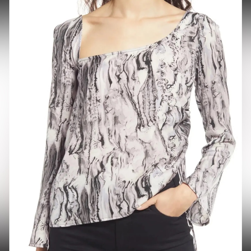 NWT Open Edit Asymmetrical Marble Top Blouse Fall Winter 90’s Boho Retro Artsy